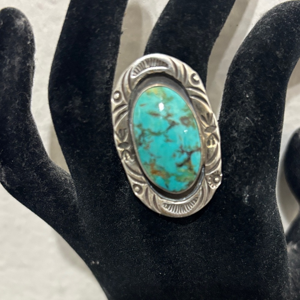 Turquoise Signed Native American Ring - image 1